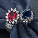 Blue-Red Oval CZ Toi Et Moi Ring