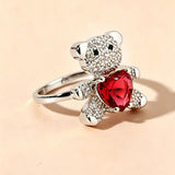 Teddy Bear Red Heart CZ Ring