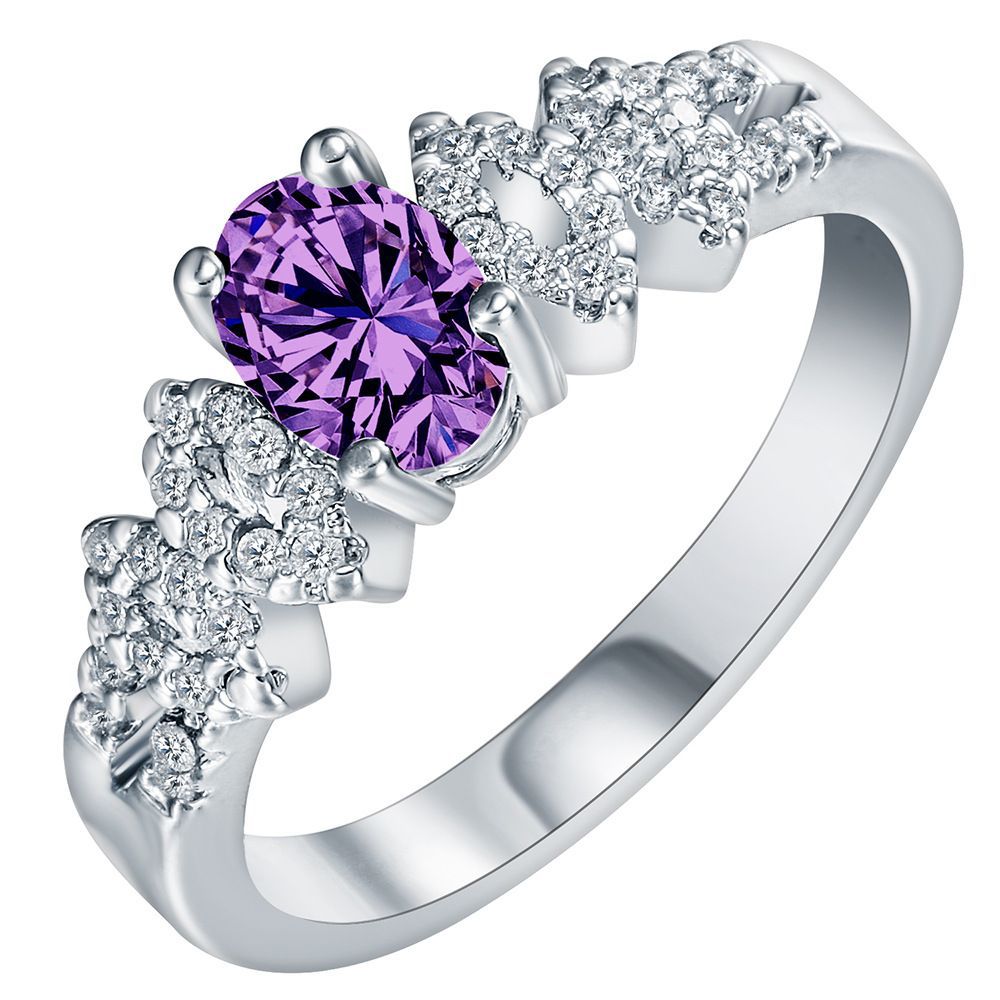 Purple Oval CZ Cluster Shoulder Ring