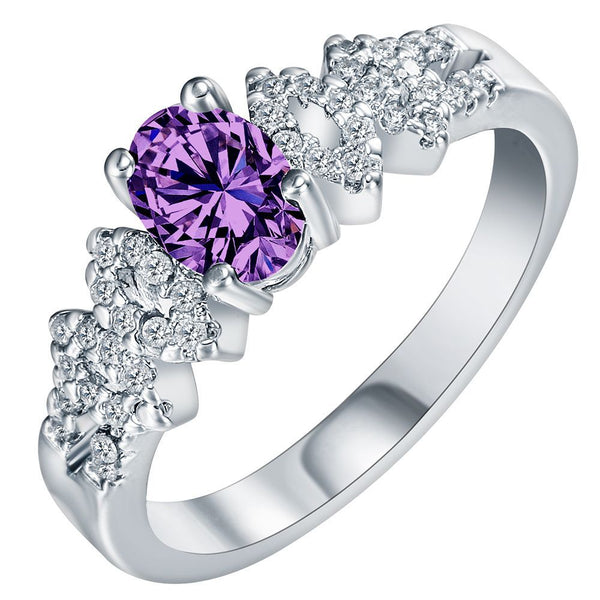 Purple Oval CZ Cluster Shoulder Ring