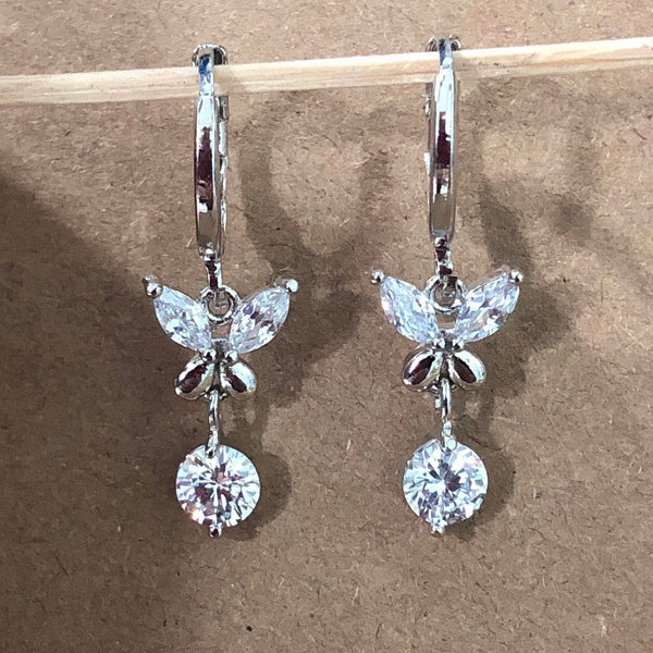 Clear CZ Butterfly Huggie Drop Earrings