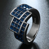 Sapphire-Blue Square CZ Layered Wide Ring