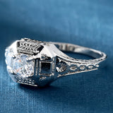 Round CZ Engraved Men's Signet Ring