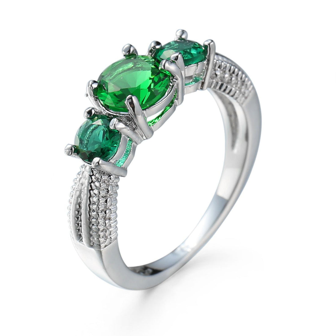 Emerald-Green CZ Three-Stone Ring