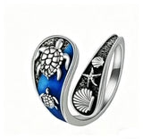Sea Turtle Blue Enamel Open Wrap Ring