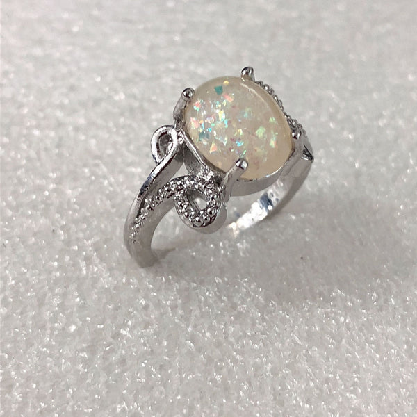 Opal-Look Oval Swirl Shoulder Ring
