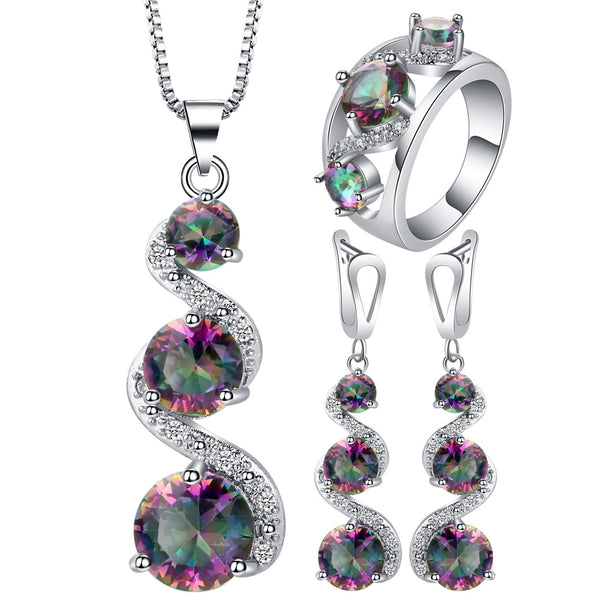 Rainbow Mystic CZ Swirl Drop Jewelry Set