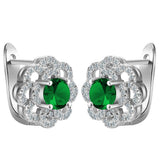 Green Round CZ Butterfly Halo Leverback Earrings