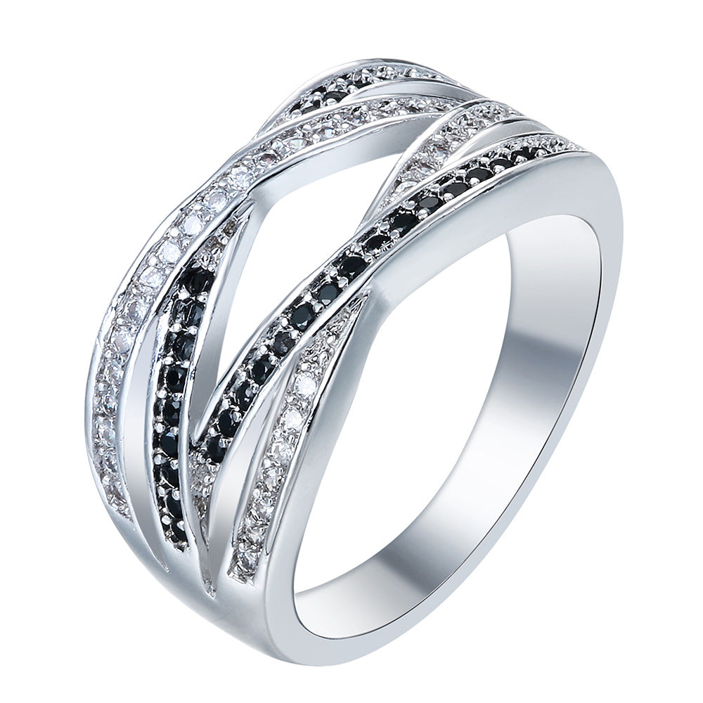 Black and Clear CZ Crossover Ring