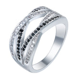 Black and Clear CZ Crossover Ring