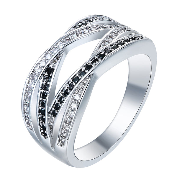 Black and Clear CZ Crossover Ring