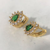Sapphire-Blue Pear CZ Halo Huggie Earrings