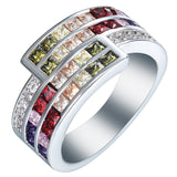 Rainbow Princess CZ Triple-Row Band Ring