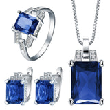Sapphire-Blue Emerald-Cut CZ Jewelry Set