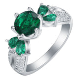 Emerald-Green Round CZ Pear Leaf Ring