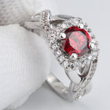 Ruby-Red Round CZ Halo Twist Ring