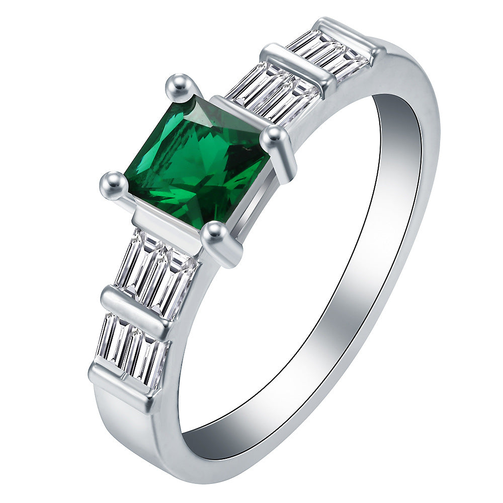 Emerald-Green Princess CZ Baguette Side Ring