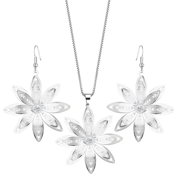 Filigree Lotus Flower Jewelry Set