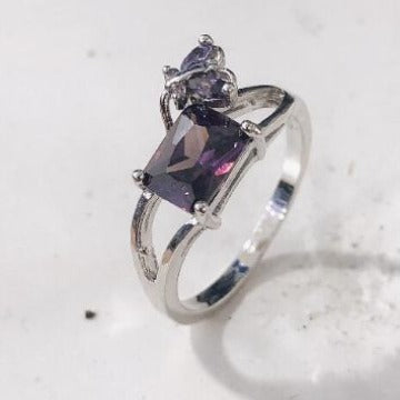 Purple Square CZ Heart Accent Split Ring