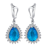 Aqua Pear CZ Halo Jewelry Set