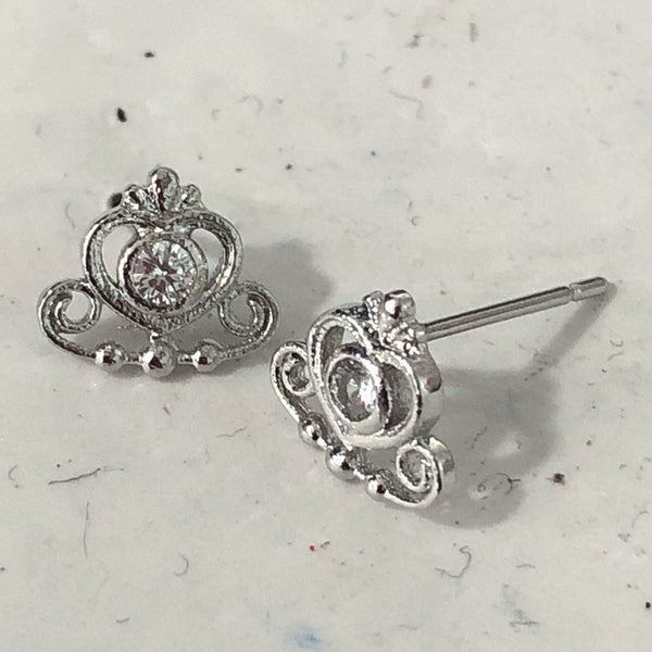 Clear CZ Filigree Crown Stud Earrings