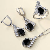 Black Pear CZ Feather Swirl Jewelry Set
