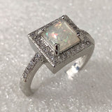 Opal-Look Square Double Halo Ring