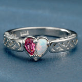 Opal-Look Heart Red CZ Filigree Band Ring