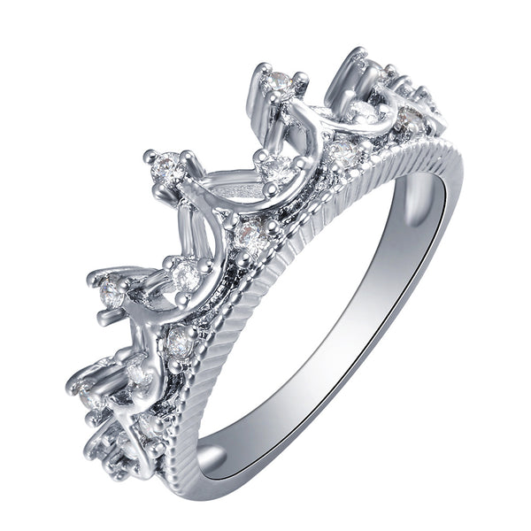 Silver CZ Princess Crown Band Ring