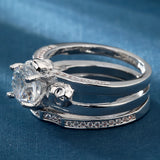 Round CZ Solitaire Three-Band Bridal Ring Set