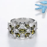Olive Marquise and Clear CZ Cluster Wide Ring
