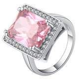 Pink Emerald-Cut CZ Halo Jewelry Set