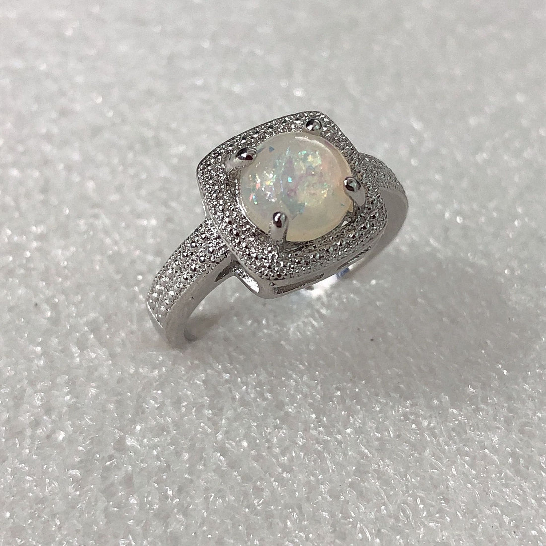 Opal-Look Round Cushion Halo Ring