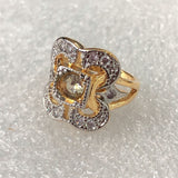 Art Deco Square CZ Quatrefoil Two-Tone Ring