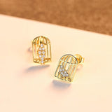 Gold Birdcage CZ Stud Earrings