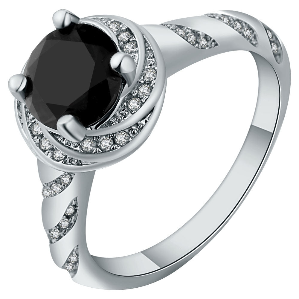 Black Round CZ Spiral Halo Ring