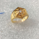 Gold Hexagon Compass Star Signet Ring