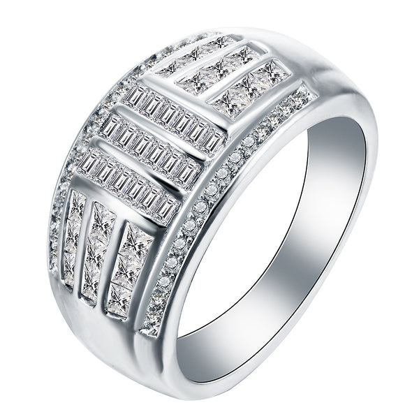Baguette CZ Grid Wide Men's Ring