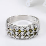 Olive-Green and Clear CZ Wide Pavé Band Ring