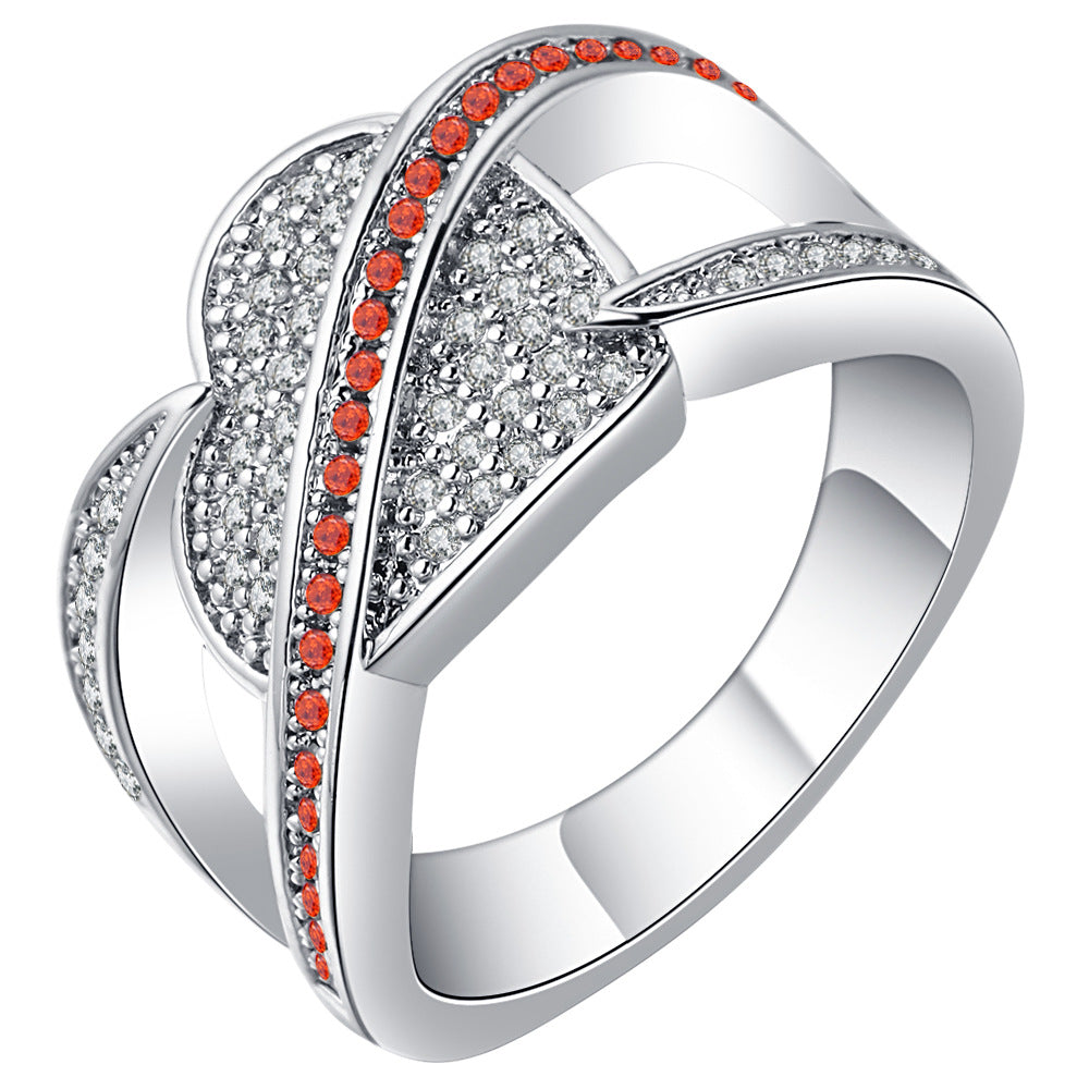 Red CZ Stripe Pavé Leaf Wrap Ring