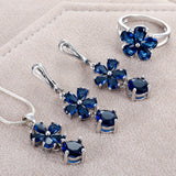 Sapphire-Blue CZ Flower Jewelry Set