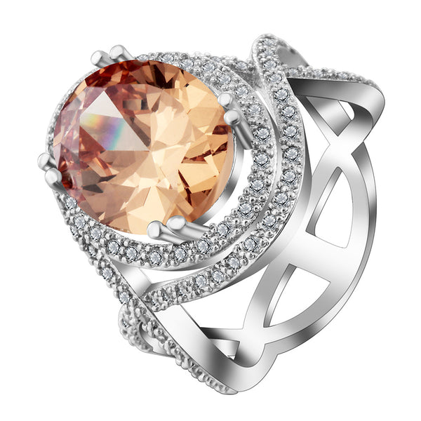 Champagne Oval CZ Halo Lattice Ring