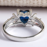 Sapphire-Blue Heart CZ Trillion Sides Ring