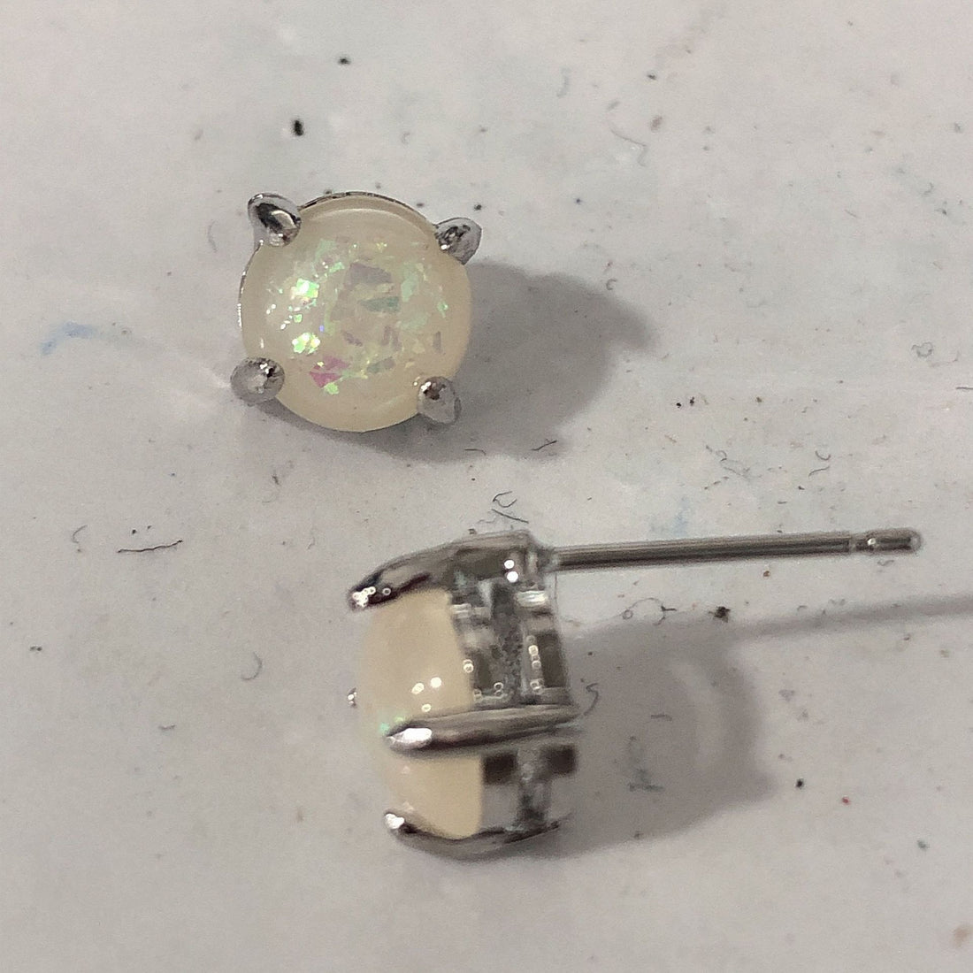 Opal-Look Round Prong Stud Earrings