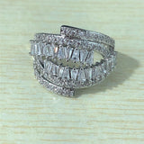 Baguette CZ Layered Wave Wide Band Ring