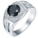 Black Round CZ Pavé Halo Men's Ring