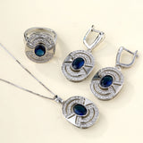 Sapphire-Blue Oval CZ Arched Halo Jewelry Set