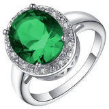 Emerald-Green Oval Halo Drop Jewelry Set