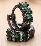 Emerald-Green Oval CZ Row Huggie Hoop Earrings