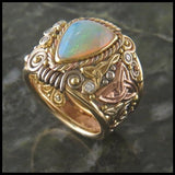 Opal-Look Pear Engraved Two-Tone Dome Ring